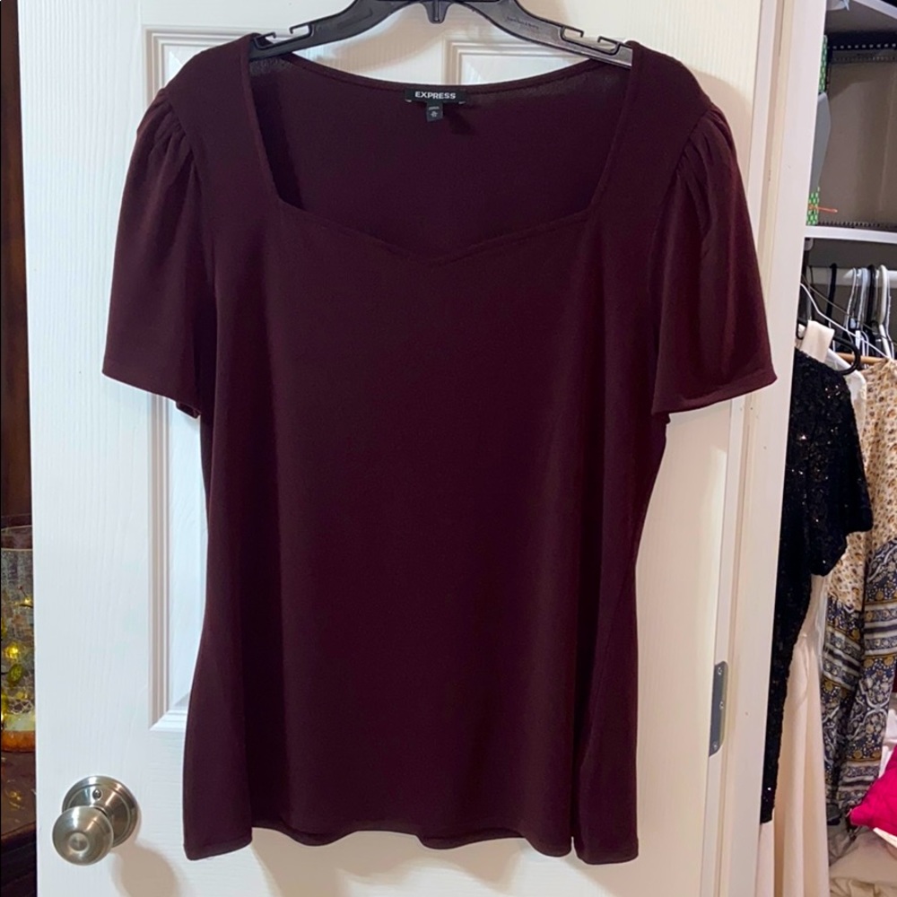Express Wine Colored Square-V-Neck Top
